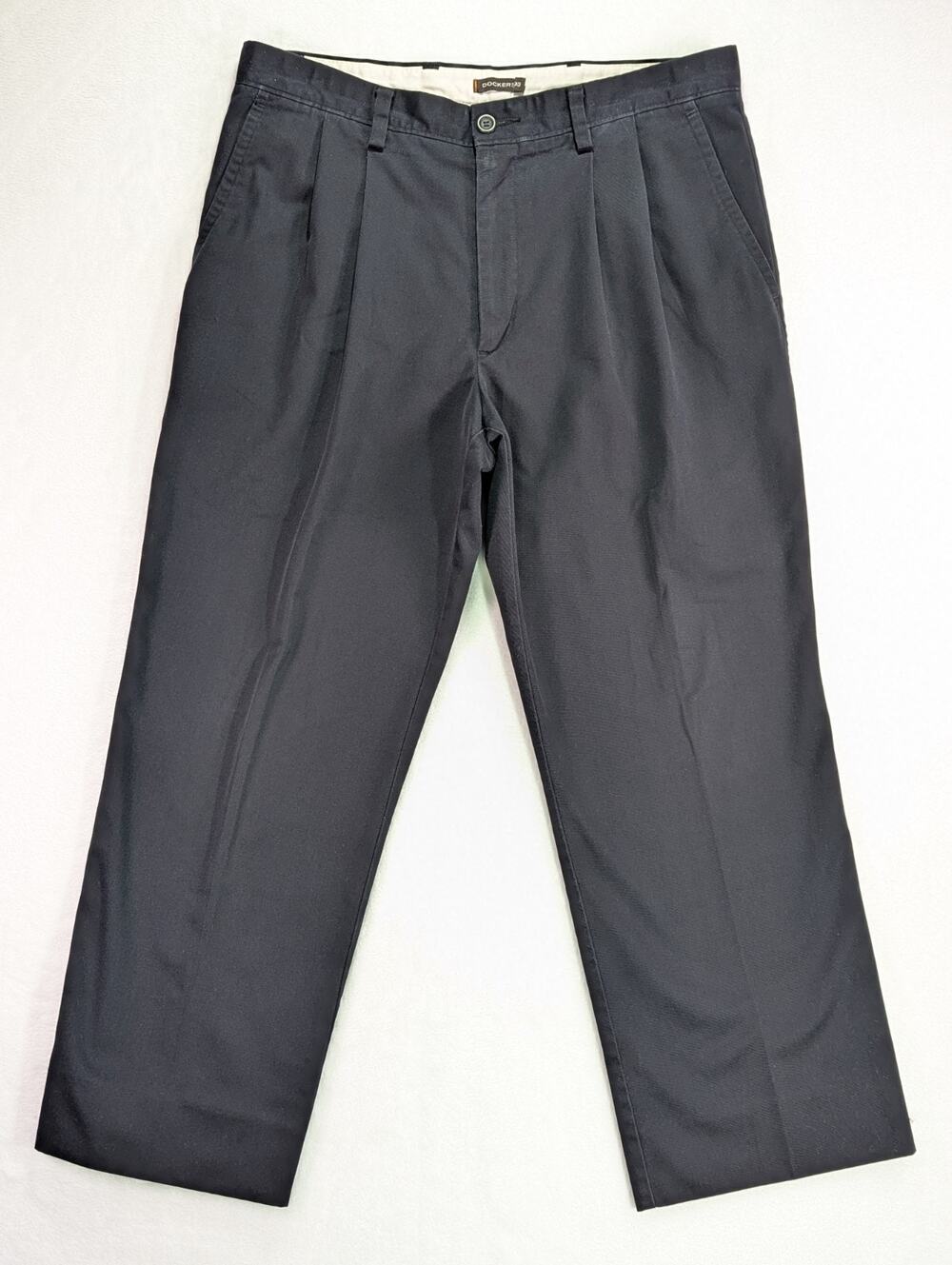 Dockers D3 Pleated Khakis Pants Men 34x27 Black Twill Dress Chinos Labeled 34x29
